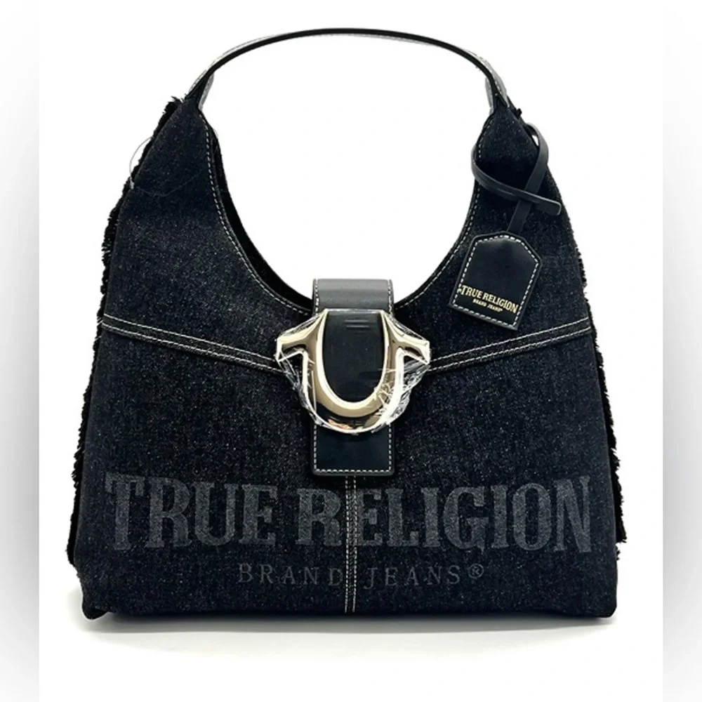 🖤True Religion Black Frayed Denim Hobo Bag🖤NWT